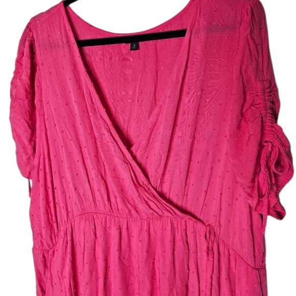 Torrid Swiss Dot Surplice Midi Dress Pink Womens Romantic - Picture 4 of 7